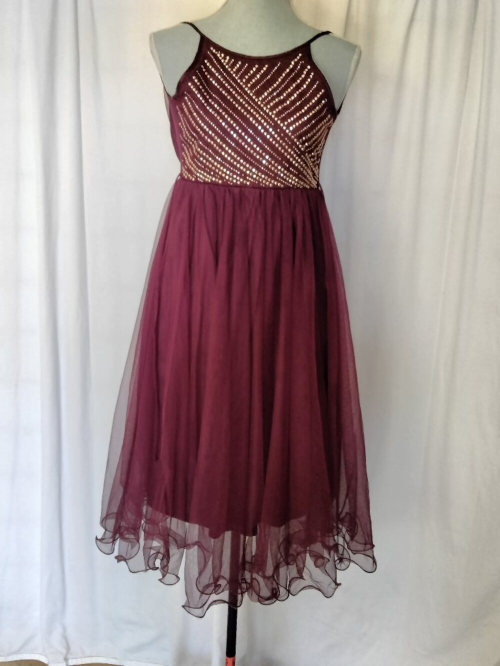 Speechless Kids Sequins Burgundy Mesh Tulle’ Dance Dress Modern Dancewear S7